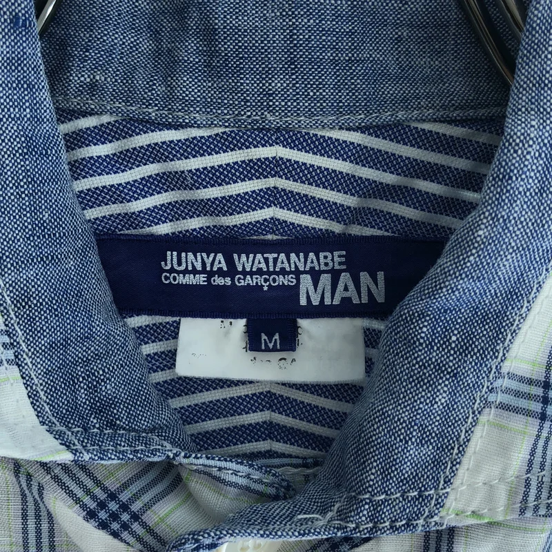 JUNYA WATANABE COMME des GARCONS MAN / ジュンヤワタナベコムデギャルソンマン | 2015SS | コットン リネン チェック 切替 オープンカラーシャツ | M | メンズ