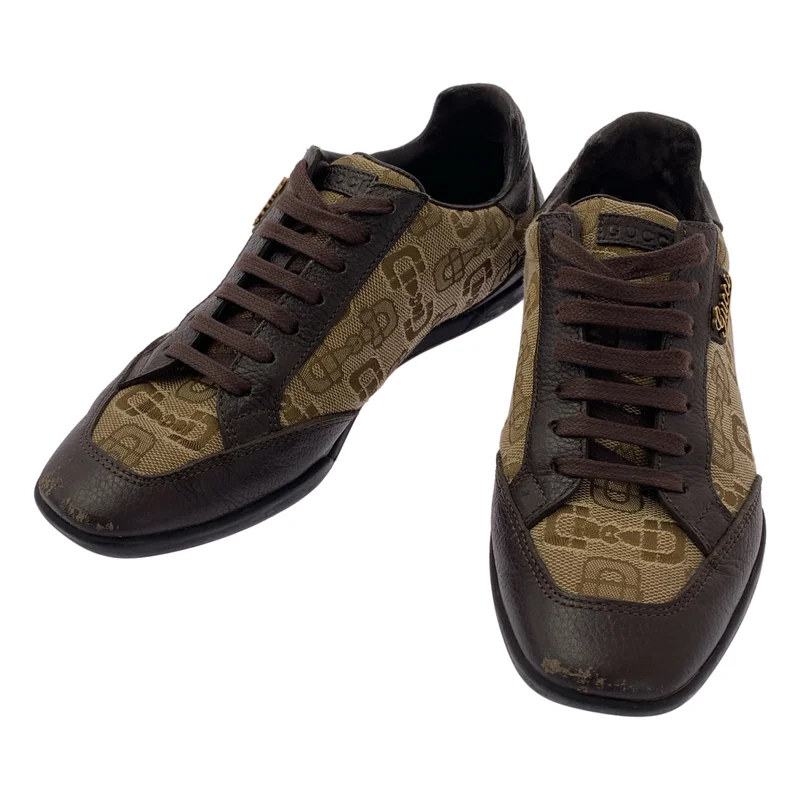 GUCCI / グッチ | レザー 切替 ロゴ スニーカー | 34.5 | レディース