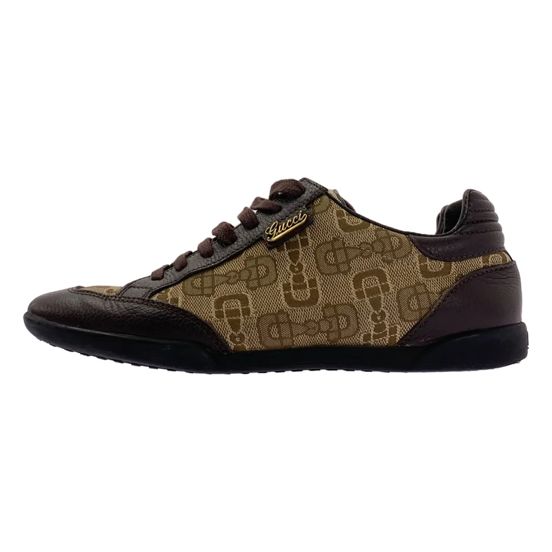 GUCCI / グッチ | レザー 切替 ロゴ スニーカー | 34.5 | レディース