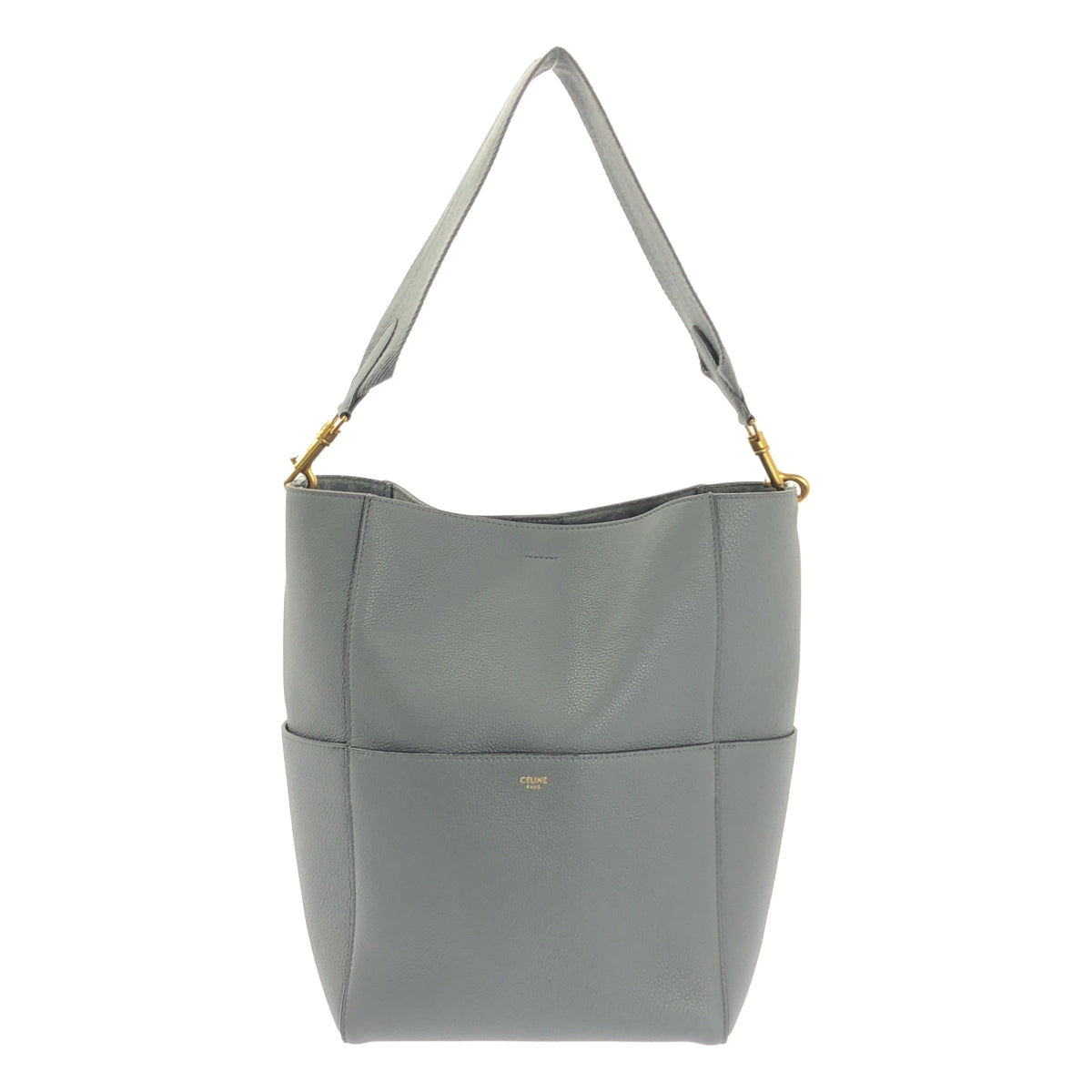 現行ロゴ＊セリーヌ CELINE サングル バケット ミディアム グレー 系 美品】 CELINE / セリーヌ | サングル バケット ミディアム レザー