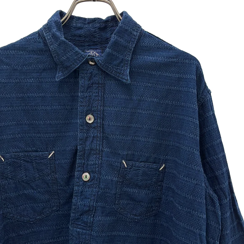 POST O'ALLS / ポストオーバーオールズ | De Luxe Jacquard Indigo ジャガード シャツ | L | メンズ