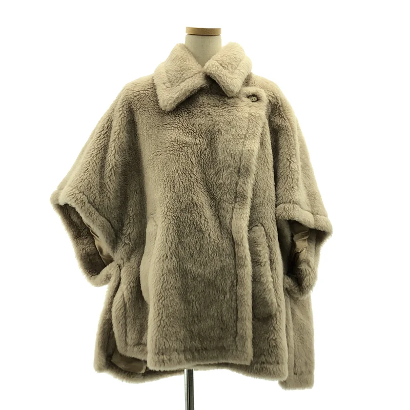 Max Mara / マックスマーラ | アルパカ シルクブレド ボア テディベア ケープ ポンチョ / ロゴ総裏地 | UNI | レディース