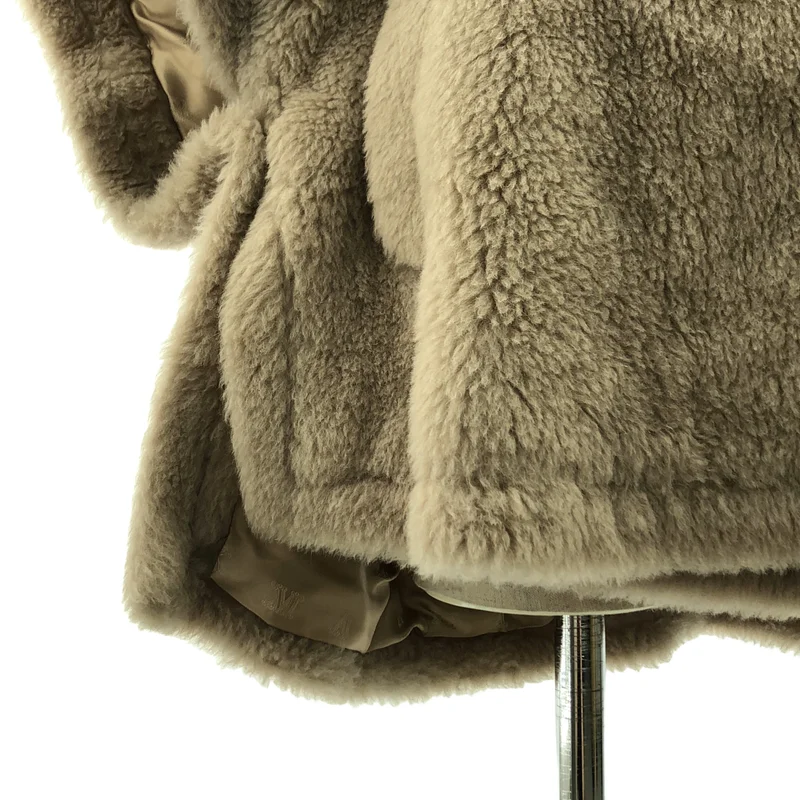 Max Mara / マックスマーラ | アルパカ シルクブレド ボア テディベア ケープ ポンチョ / ロゴ総裏地 | UNI | レディース