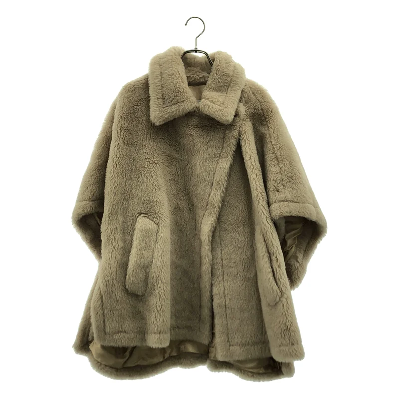 Max Mara / マックスマーラ | アルパカ シルクブレド ボア テディベア ケープ ポンチョ / ロゴ総裏地 | UNI | レディース