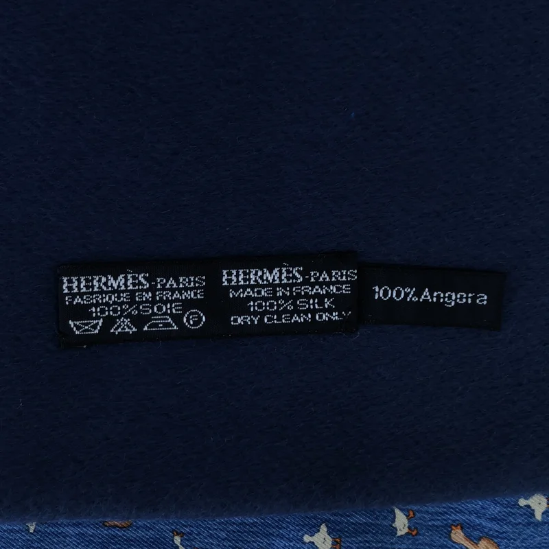 HERMES / エルメス | シルク アンゴラ リバーシブル アヒル柄 フリンジマフラー |