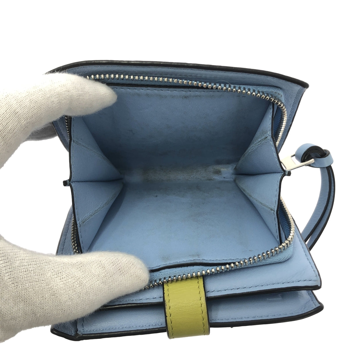 LOEWE / ロエベ | SGC COMPACT ZIP WALLET / アナグラム ロゴ レザー コンパクト ウォレット 財布 | オフホワイト/ブルー/イエロー系 | レディース LOEWE / ロエベ | SGC COMPACT ZIP WALLET / アナグラム ロゴ レザー