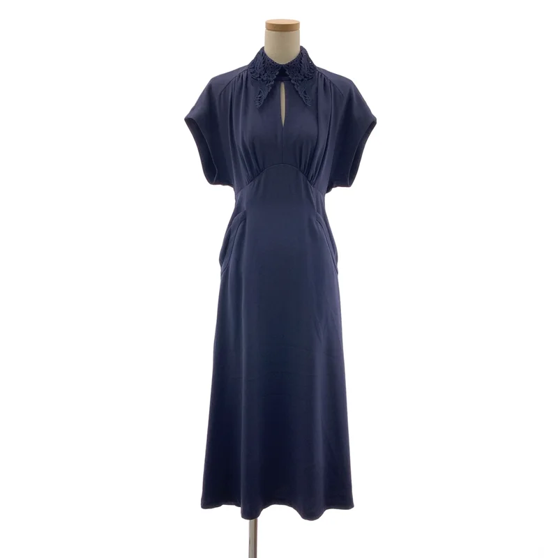 Mame Kurogouchi / マメクロゴウチ | 2024SS | Back Satin Crepe Georgette Embroidered Collar Flared Dress コード刺しゅう ワンピース | 1 | レディース