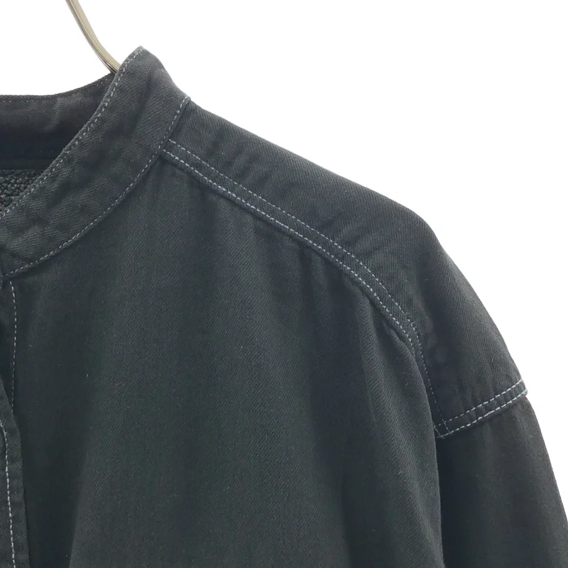 M.U.L. / エムユーエル | コットン レザー切替 バンドカラー シャツワンピース |