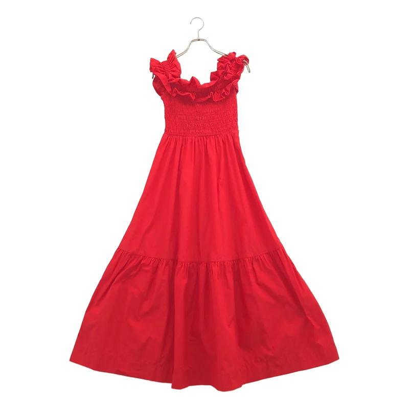 Ganni / ガニー | COTTON POPLIN LONG SMOCK DRESS オフショルダー スモックワンピース | 34 | レディース
