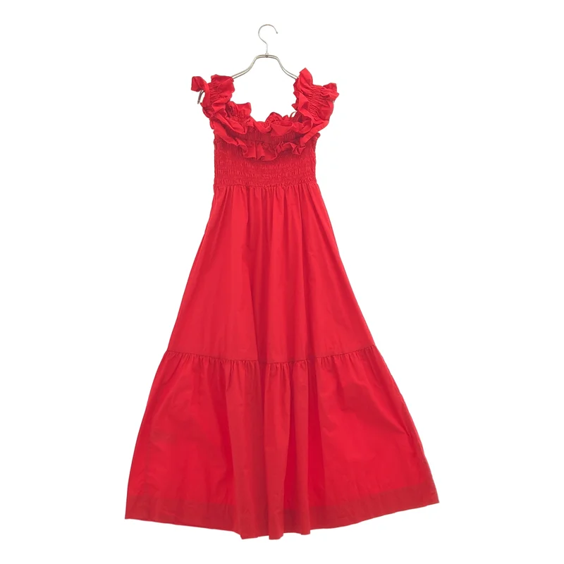 Ganni / ガニー | COTTON POPLIN LONG SMOCK DRESS オフショルダー スモックワンピース | 34 | レディース