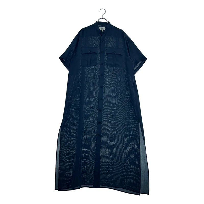 HYKE / ハイク | 2021SS | SHARK SKIN SHIRT MAXI DRESS / シャークスキン シャツマキシドレス 半袖ワンピース | 1 | レディース