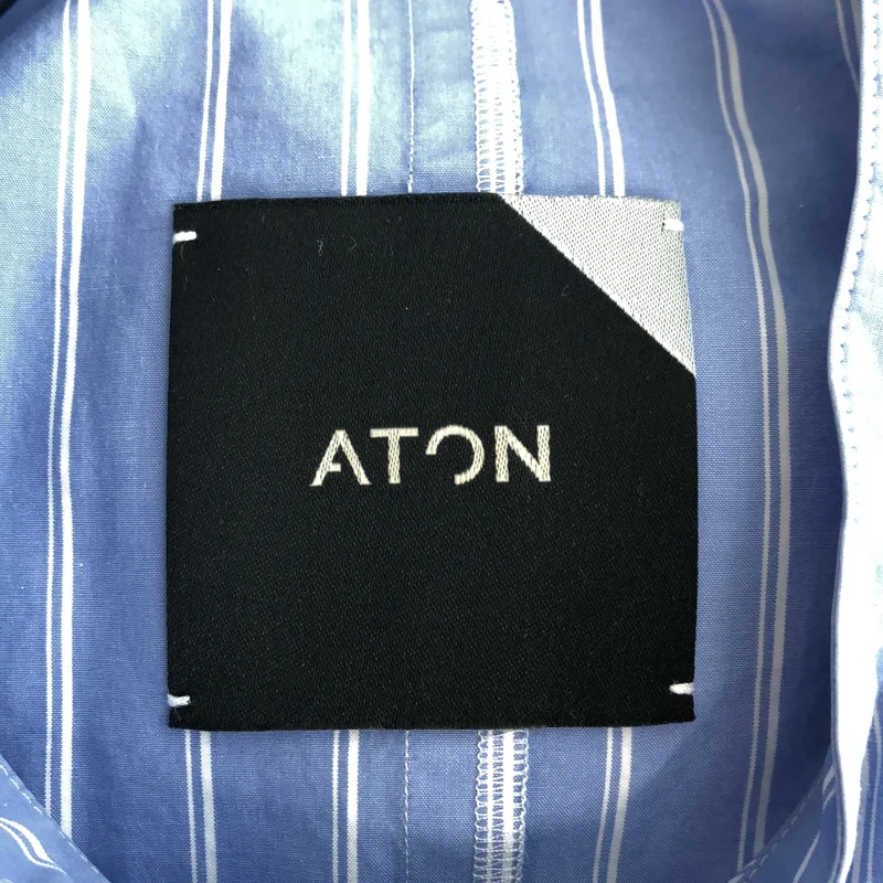 ATON / エイトン | コットン ストライプ バンドカラーシャツ | 2 | メンズ
