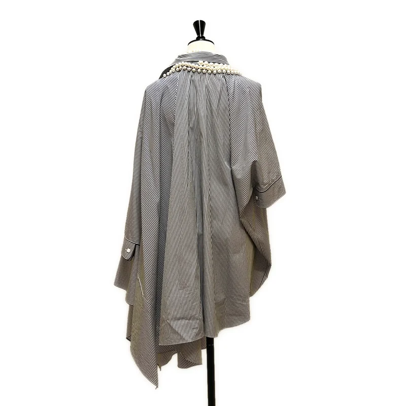 JUNYA WATANABE COMME des GARCONS / ジュンヤワタナベ | 2023SS | ストライプ 変形 アシンメトリー オーバーシルエット パール装飾  シャツ ワンピース | S | レディース