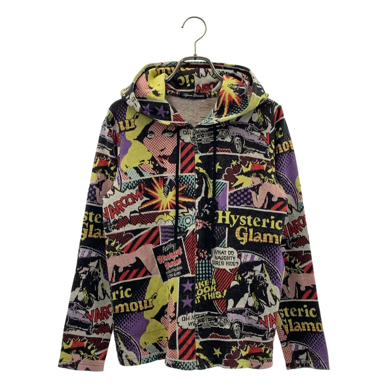 HYSTERIC GLAMOUR / ヒステリックグラマー | コットン 総柄 ジップ スウェット フーディ | F | レディース