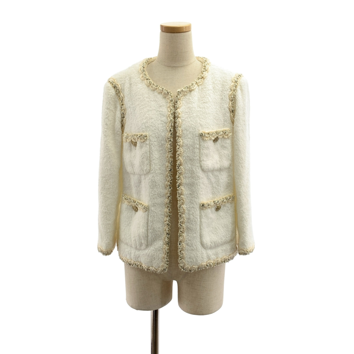 CHANEL / シャネル | コットン ツイード ココマークボタン ノーカラー