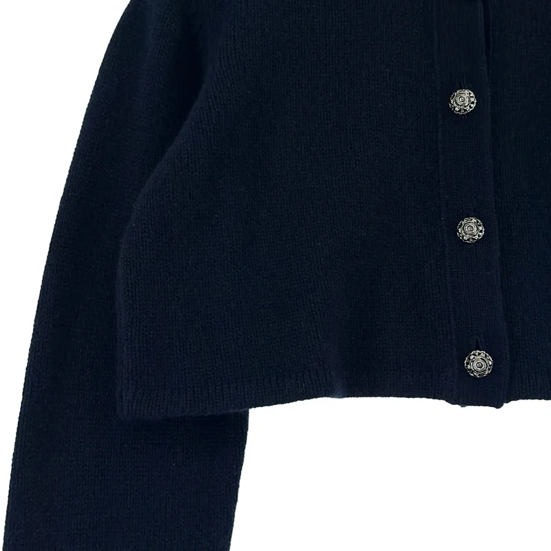 FOXEY / フォクシー | カシミヤ ローズボタン バンドカラー ショートニットカーディガン | 40 | レディース
