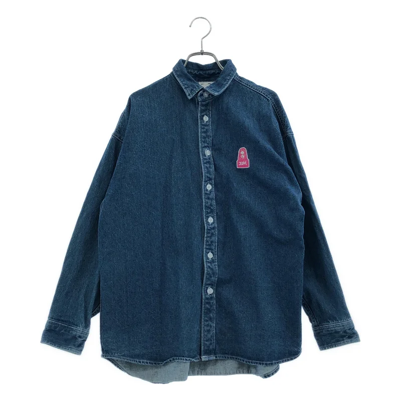 X-girl / エックスガール | FACE EMBROIDERY DENIM SHIRT デニムシャツ | S | レディース