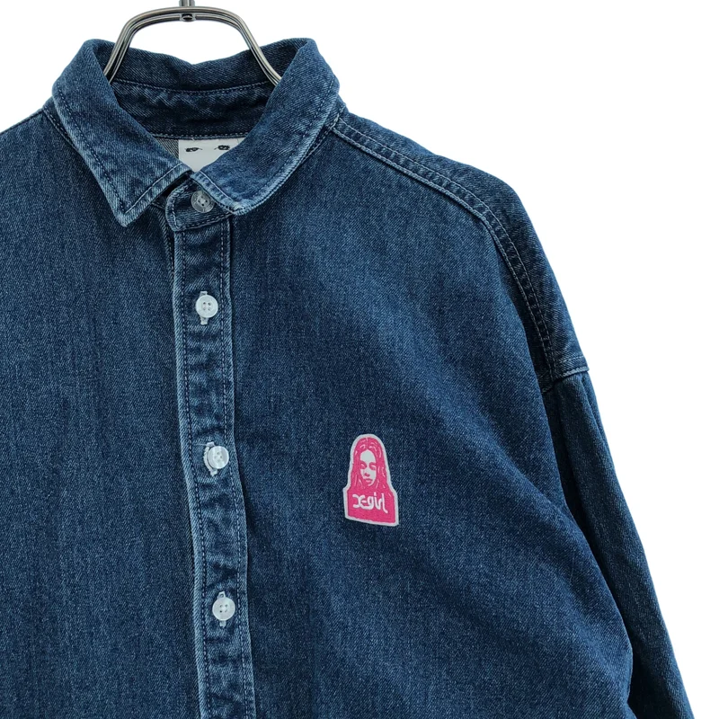 X-girl / エックスガール | FACE EMBROIDERY DENIM SHIRT デニムシャツ | S | レディース
