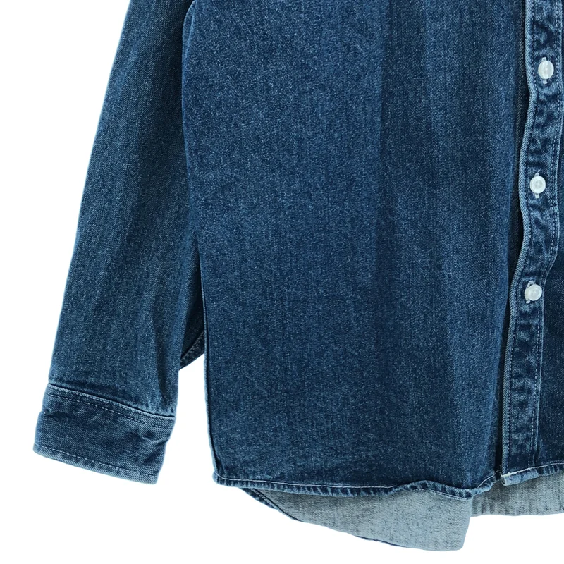 X-girl / エックスガール | FACE EMBROIDERY DENIM SHIRT デニムシャツ | S | レディース