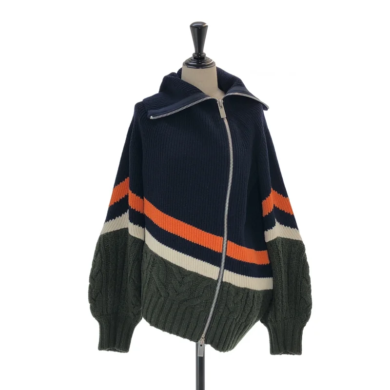 sacai / サカイ | ウール アシンメトリー ジップアップ ニットジャケット | 2 | レディース