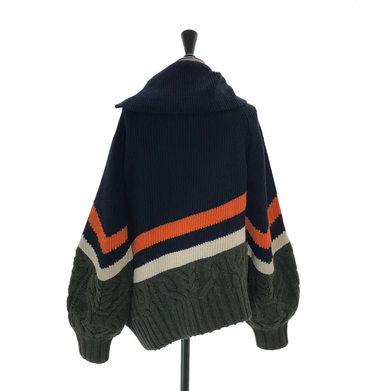 sacai / サカイ | ウール アシンメトリー ジップアップ ニットジャケット | 2 | レディース