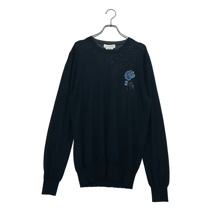 ALEXANDER MCQUEEN / アレキサンダーマックイーン | ウール レーヨン ワンポイント フラワー 刺しゅう ニット | M | メンズ