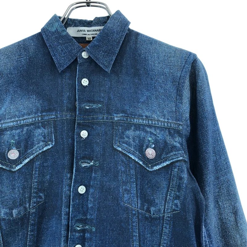 JUNYA WATANABE COMME des GARCONS / ジュンヤワタナベ | 2010SS | コットン バイカラー デニム転写  ギャザーシャツワンピース | XS | レディース