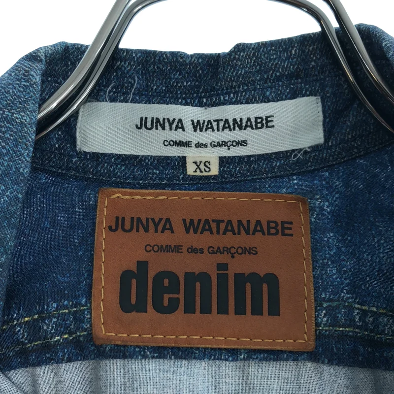 JUNYA WATANABE COMME des GARCONS / ジュンヤワタナベ | 2010SS | コットン バイカラー デニム転写  ギャザーシャツワンピース | XS | レディース