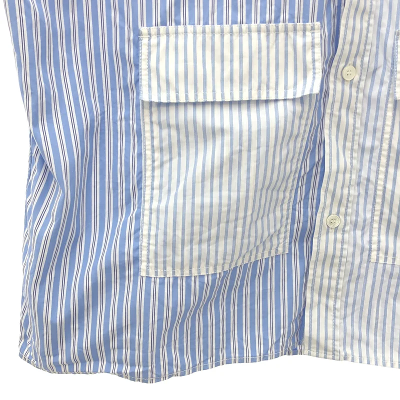 MAISON KITSUNE / メゾンキツネ | 2023AW | コットン ストライプ切り替え マルチポケット ショートスリーブシャツ | S | メンズ