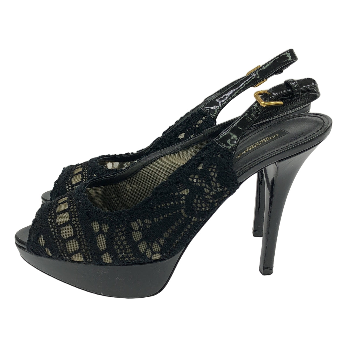 Dolce & Gabbana ドルガバ レザー　レース　厚底　インヒール 黒 DOLCE＆GABBANA / ドルチェ＆ガッバーナドルガバ | レース厚底サンダル