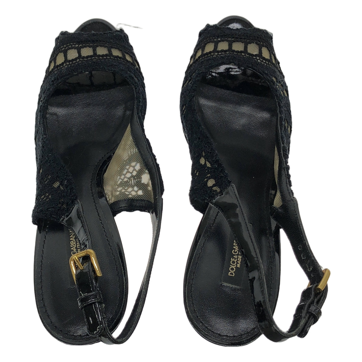 Dolce & Gabbana ドルガバ レザー　レース　厚底　インヒール 黒 DOLCE＆GABBANA / ドルチェ＆ガッバーナドルガバ | レース厚底サンダル