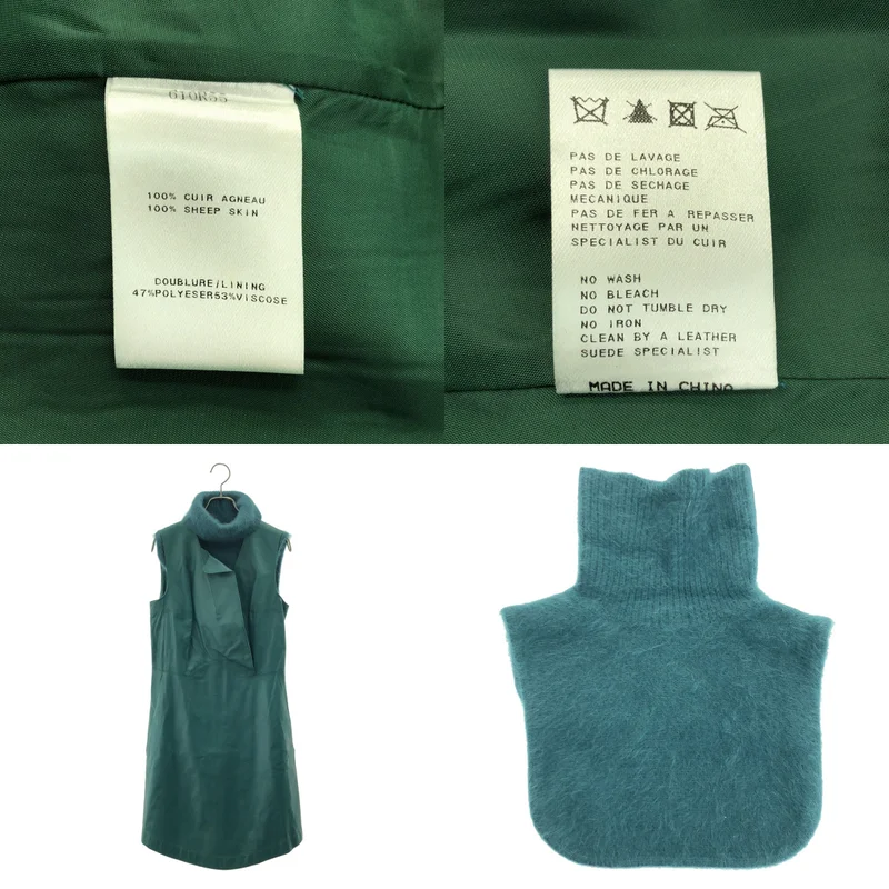 CARVEN / カルヴェン | レザー ドッキングニットカラー ワンピース / 総裏地 |