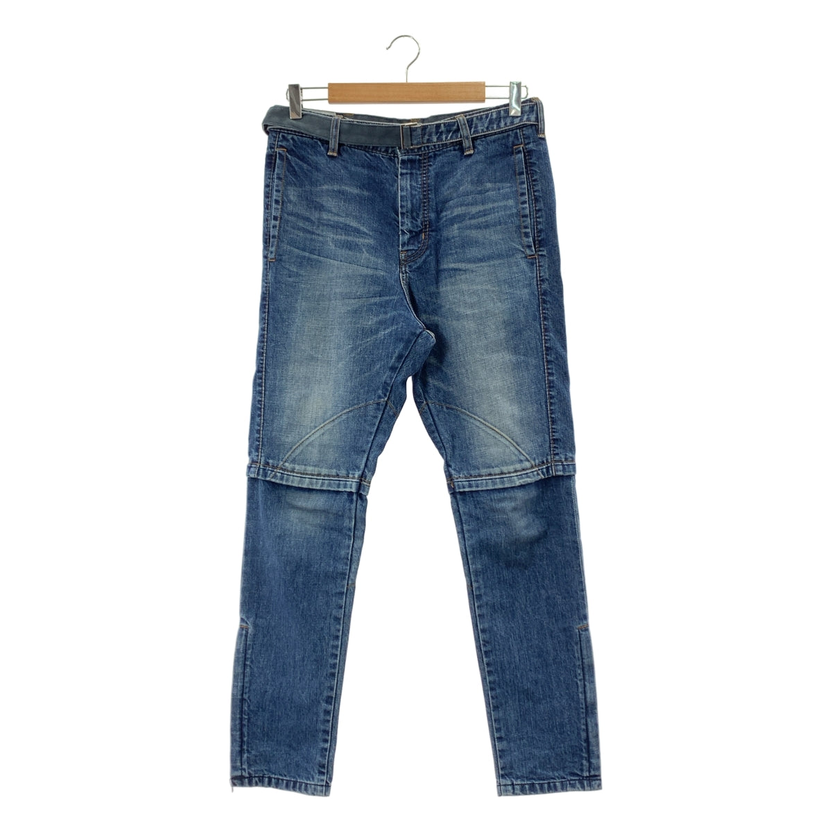 sacai / サカイ | ジップスリット ベルテッド レイヤード デニムパンツ | 1 | インディゴ | メンズ sacai / サカイ | ジップスリット ベルテッド レイヤード デニムパンツ