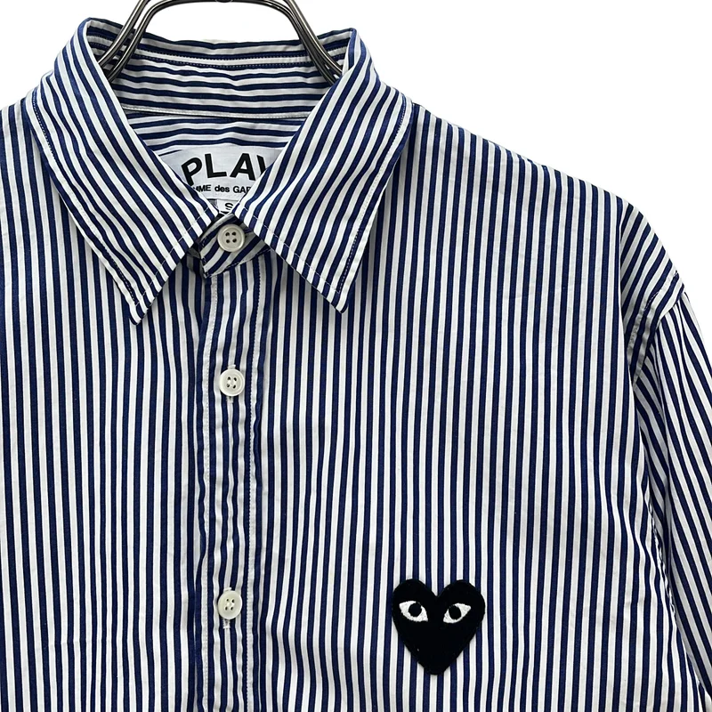 PLAY COMME des GARCONS / プレイコムデギャルソン | AD2017/10 | コットン ブラックハート ストライプシャツ | S | メンズ