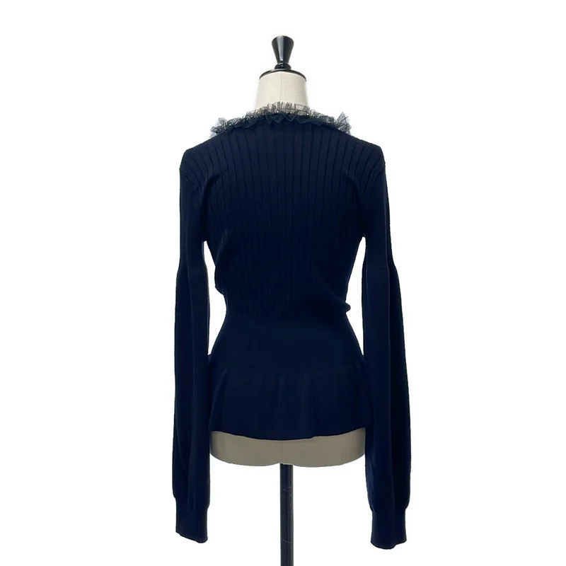 EMPORIO ARMANI / エンポリオアルマーニ | ウール ビジュー 装飾 チュール ニット カーディガン | 42 | レディース