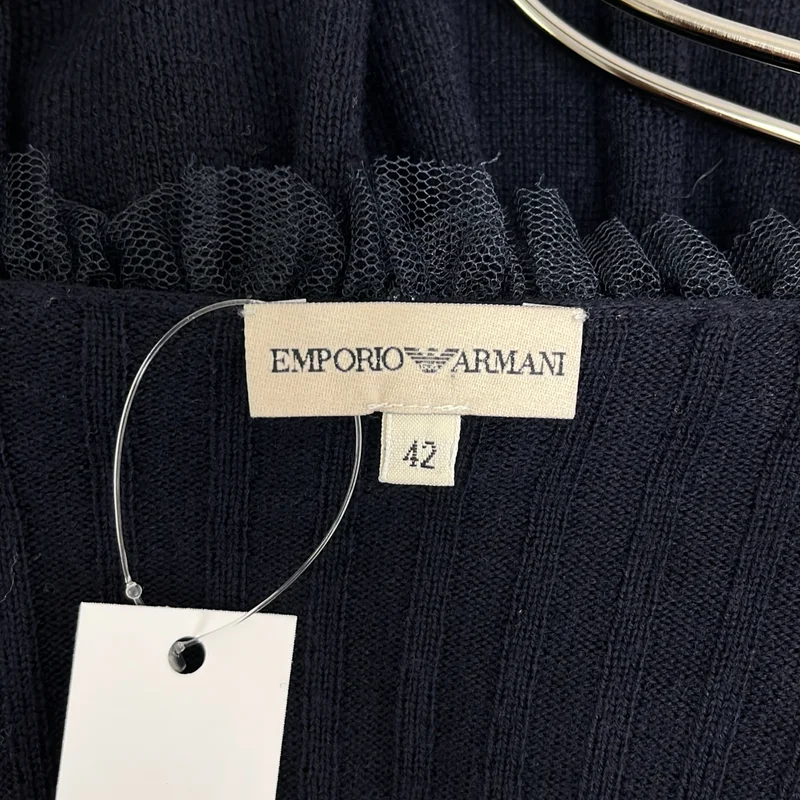 EMPORIO ARMANI / エンポリオアルマーニ | ウール ビジュー 装飾 チュール ニット カーディガン | 42 | レディース