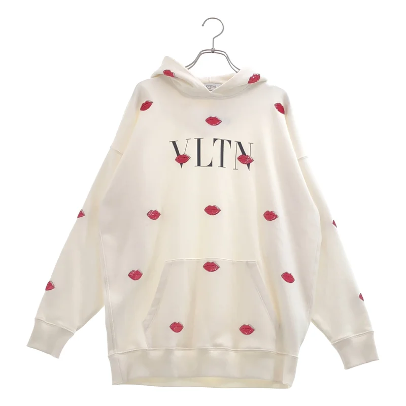 VALENTINO / ヴァレンティノ | ロゴプリント リップ スパンコール刺しゅう パーカー | XS | レディース