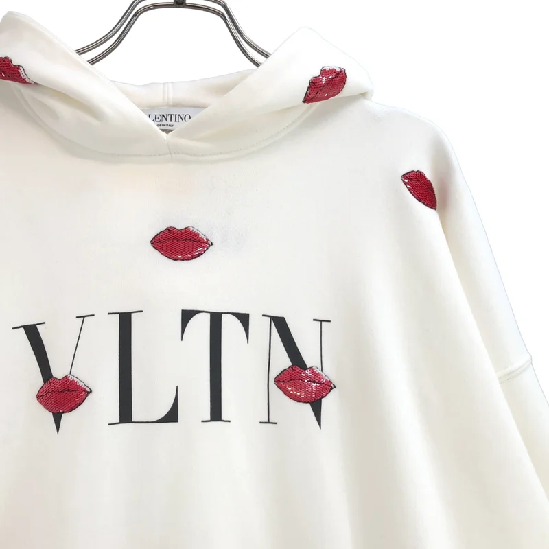 VALENTINO / ヴァレンティノ | ロゴプリント リップ スパンコール刺しゅう パーカー | XS | レディース