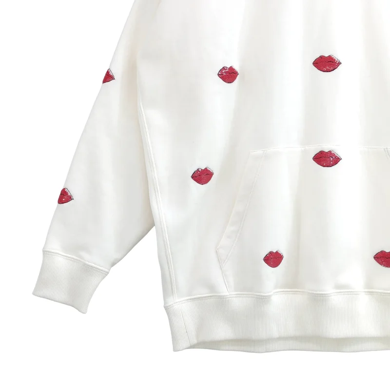 VALENTINO / ヴァレンティノ | ロゴプリント リップ スパンコール刺しゅう パーカー | XS | レディース