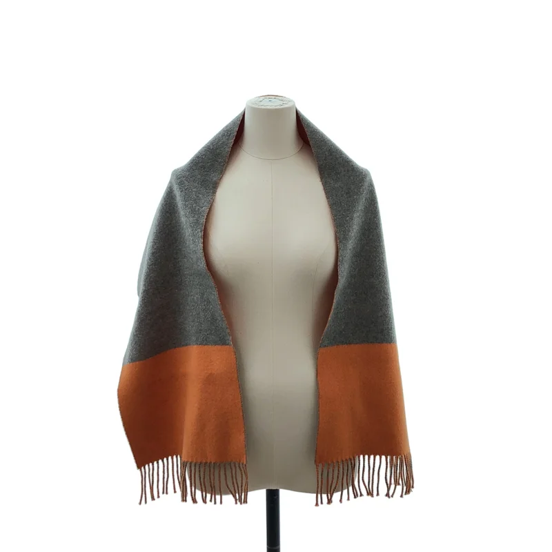 HERMES / エルメス | カシミヤ バイカラー フリンジ マフラー |