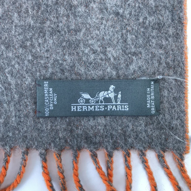 HERMES / エルメス | カシミヤ バイカラー フリンジ マフラー |