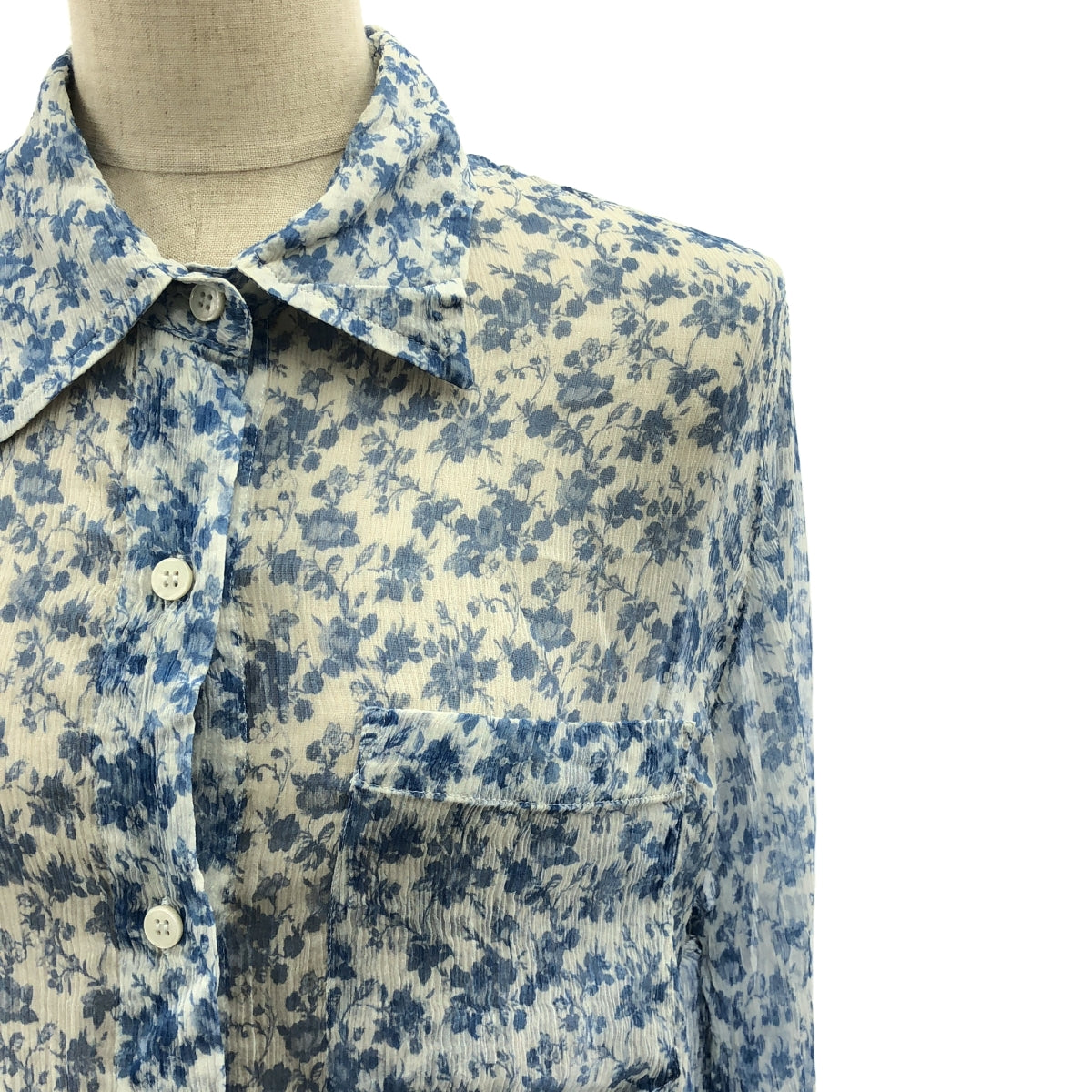 Acne Studios / アクネストゥディオズ | シルク フラワー プリント シワ加工 シャツ | 34 | ブルー/ホワイト | レディース Acne Studios / アクネストゥディオズ | シルク フラワー プリント