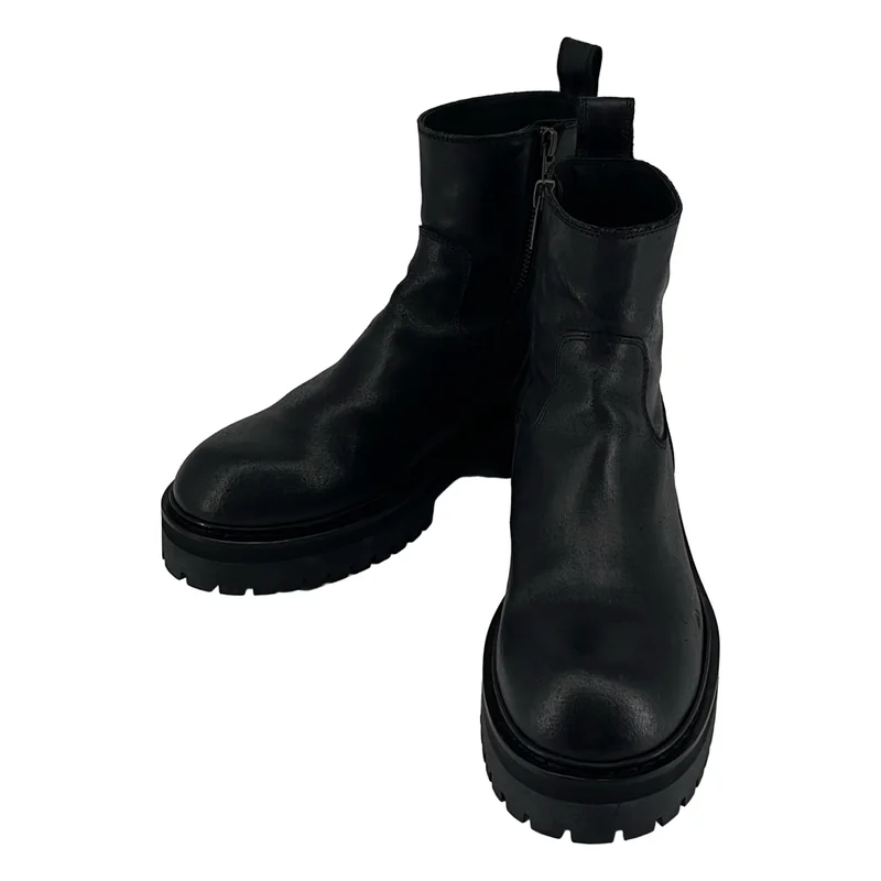 ANN DEMEULEMEESTER / アンドゥムルメステール | サイドジップ レザー ラウンドトゥ ブーツ | 36 | レディース