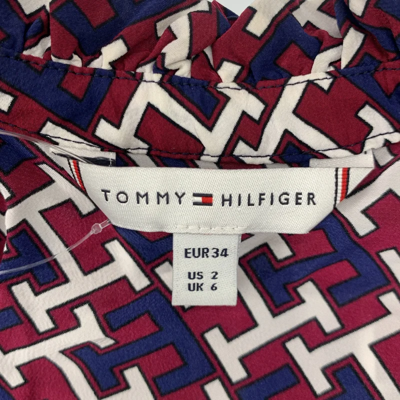 TOMMY HILFIGER / トミーヒルフィガー | 総柄 ロゴボタン フリルカラー ワンピース / 裏地付き | 34 | レディース