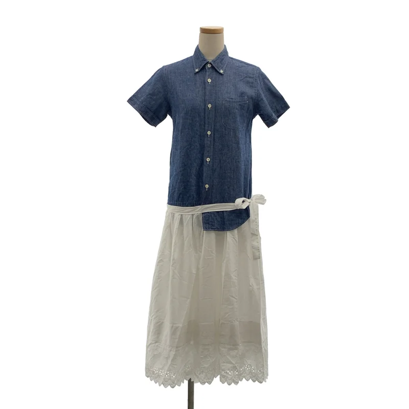JUNYA WATANABE COMME des GARCONS / ジュンヤワタナベ | 2009SS | Denim / コットン リネン ドッキング レース切替 ワンピース | XS | レディース