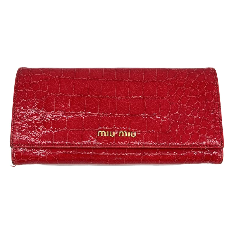miu miu / ミュウミュウ | エナメルレザー エンボス ロングウォレット |