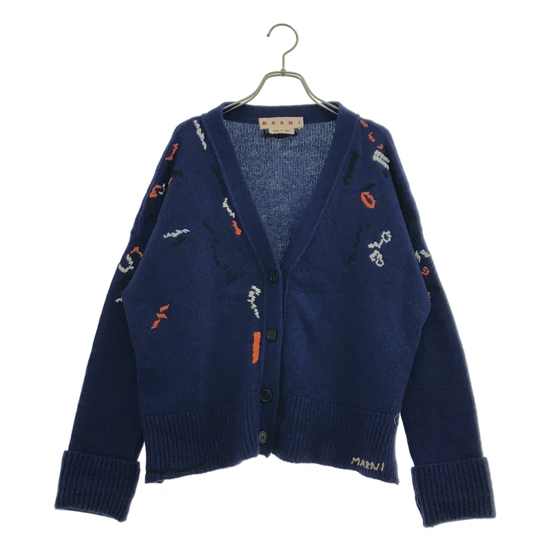 MARNI / マルニ | 2022AW | V NECK WOOL CARDIGAN / ウール アップリケ Vネック ワイドニットカーディガン | 40 | レディース