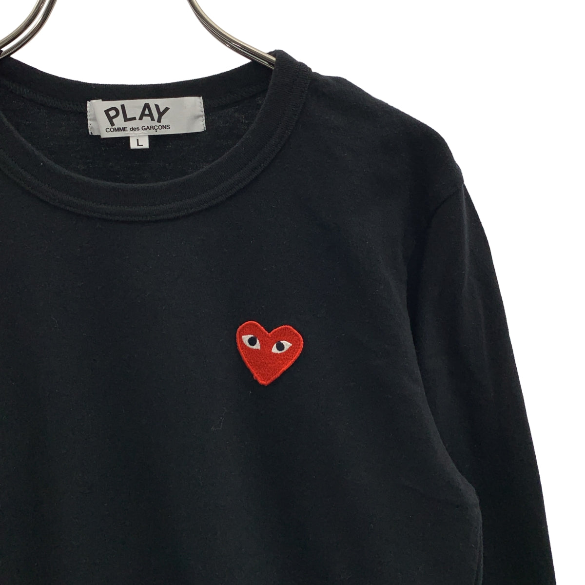 PLAY COMME des GARCONS / プレイコムデギャルソン | AD2022/1 | コットン ハートワッペン クルーネック カットソー | L | ブラック | レディース PLAY COMME des GARCONS / プレイコムデギャルソン | AD2022/1