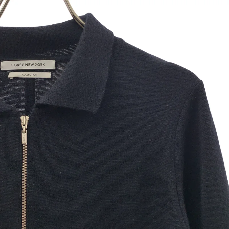 FOXEY NEW YORK / フォクシーニューヨーク | ウール ロゴジップ ニット ジャケット | 38 | レディース