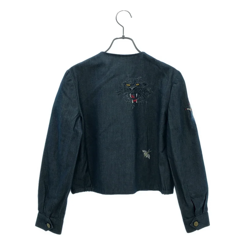 Chloe / クロエ | スカジャンモチーフ 刺しゅう ノーカラーデニムジャケット | 38 | レディース